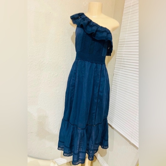 Anthropologie Velvet by Graham & Spencer One-Shoulder Lace Midi Dress Small blue - Picture 12 of 12